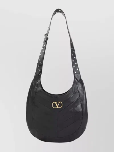 VALENTINO GARAVANI CHEVRON PATTERN SHOULDER BAG WITH STUDDED STRAP