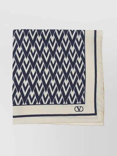 Valentino Chevron Square Scarf In Lightweight Fabric In Blue