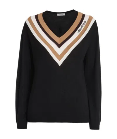 Valentino Chevron Stripe-print Jumper In Black