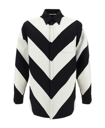 Valentino Chevron-striped Shirt In Black