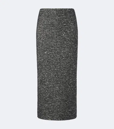 Valentino Garavani Chevron Virgin Wool Midi Skirt In Gray