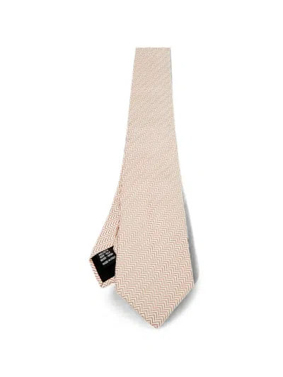 Pre-owned Valentino Garavani Chevron-pattern Silk Tie In Neutral