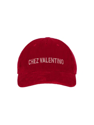 Valentino Garavani Corduroy Curved Brim Baseball Hat In Red