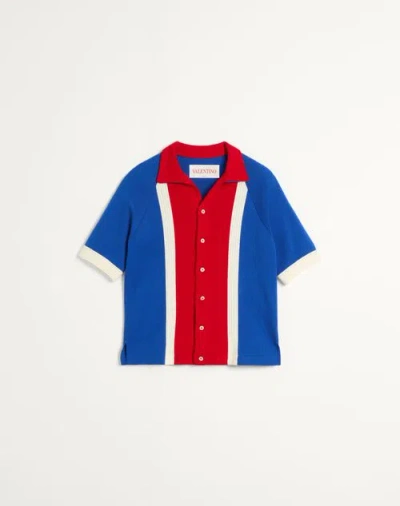 Valentino Chez  Embroidered Cotton Bowling Shirt In Bluette/rosso