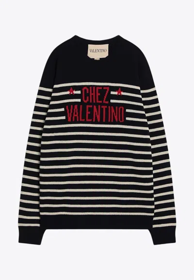 VALENTINO CHEZ LOGO JACQUARD STRIPE SWEATER
