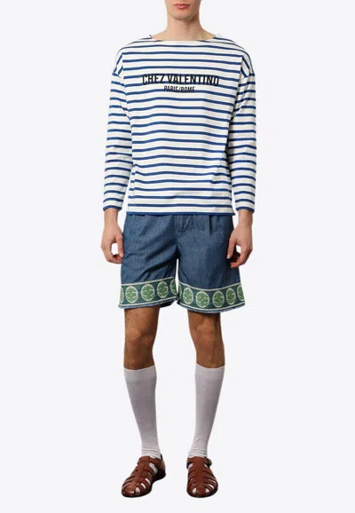 Valentino Garavani Man T-shirt Navy Size L Cotton In White