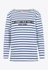Valentino Long Sleeve Cotton T-shirt With Striped Pattern In Blue