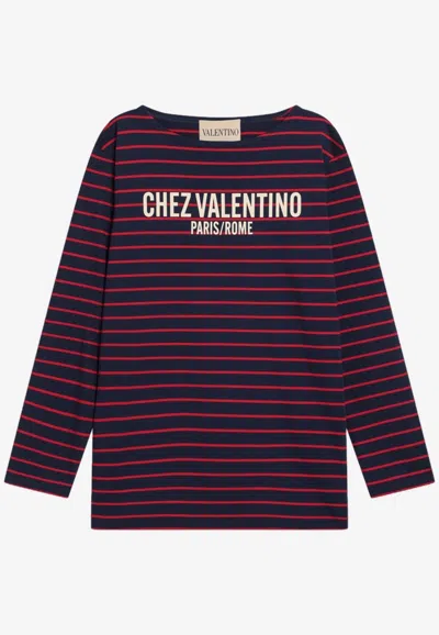 Valentino Chez Logo Long-sleeved Stripe T-shirt In Purple