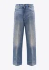 Valentino Chez Logo Patch Straight-leg Jeans In Blue