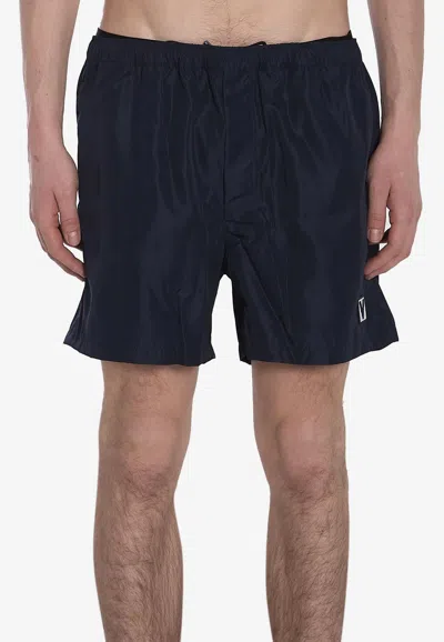 Valentino Chez Logo Patch Swim Shorts In Blue