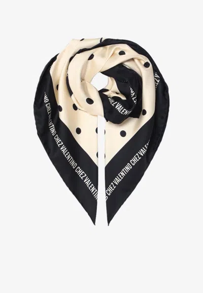 Valentino Garavani Chez Logo Polka Dot Silk Scarf In Cream