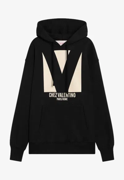Valentino Garavani Cotton Hoodie With Print In Black