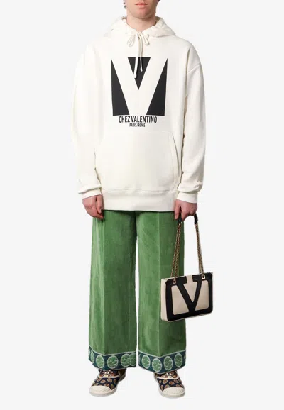 Valentino Chez Logo Print Hooded Sweatshirt In Neutral