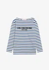 Valentino Long Sleeve Cotton T-shirt With Striped Pattern In Blue