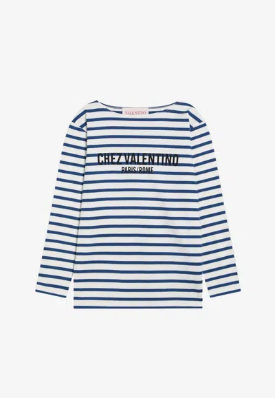 VALENTINO CHEZ LOGO PRINT LONG-SLEEVED STRIPE T-SHIRT