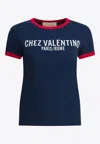 Valentino Fitted T-shirt With Contrasting Red Trimlettering In Blue