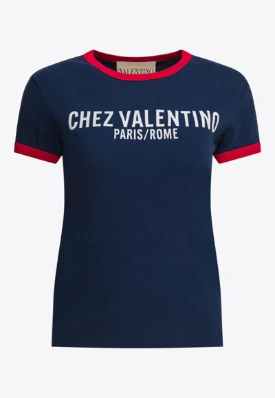 Valentino Chez Logo Print Short-sleeved T-shirt In Blue