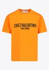 Valentino Cotton T-shirt With Chez Print In Orange
