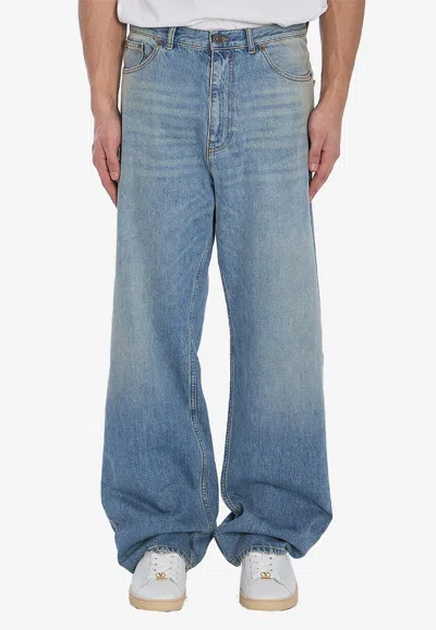 Valentino Chez Logo Straight-leg Jeans In Blue