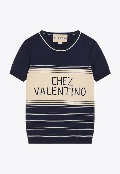 VALENTINO CHEZ LOGO STRIPED KNIT TOP