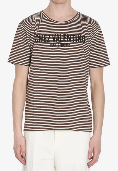 Valentino Striped Cotton T-shirt With Chez Print In There Is No Color Specification For This Product.