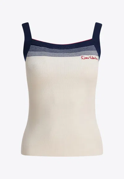 Valentino Chez Logo Wool Tank Top In White