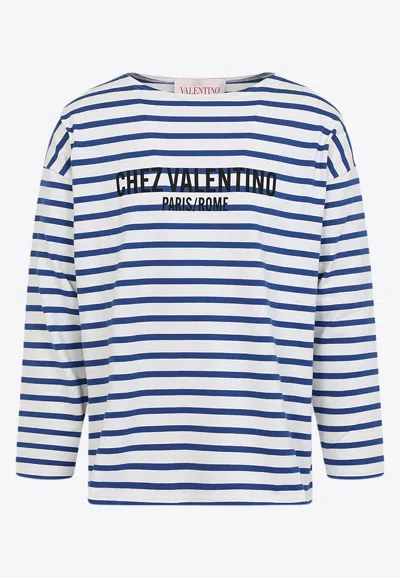 Valentino Garavani Man T-shirt Navy Size L Cotton In White
