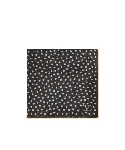 Valentino Garavani Silk Polka-dot Pocket Square In Nero/burro
