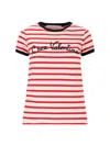 Valentino Women Ivory Striped Jersey Embroidered T-shirt In Red