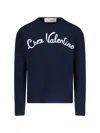 Valentino Logo-embroidered Wool Sweater In Blue