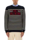 Valentino Garavani Crewneck Sweater With Bold Jacquard Motif In Blue