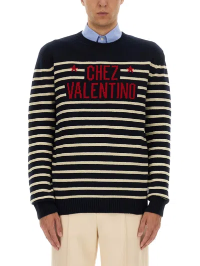 Valentino "chez Valentine" Wool Sweater In Blue