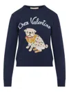 Valentino Dog Design Cotton Sweatshirt In Blue