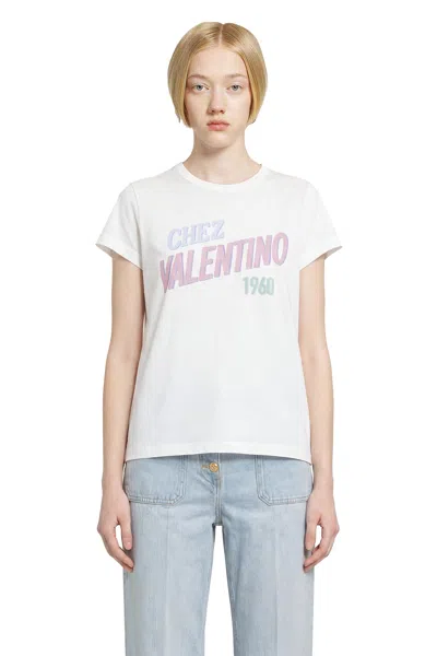 Valentino Womens Bianco Text-print Round-neck Cotton T-shirt In White