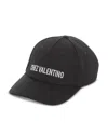 Valentino Cotton Baseball Cap With Embroidery In Nero/avorio