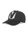 Valentino Garavani Black Hat With Logo On The Front In Cotton Man In Nero/avorio