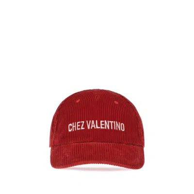 Valentino Garavani Corduroy Curved Brim Baseball Hat In Red