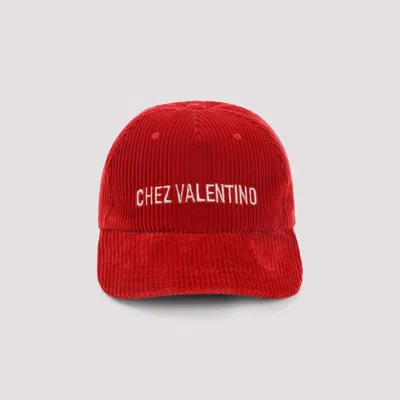 Valentino Garavani Corduroy Curved Brim Baseball Hat In Red