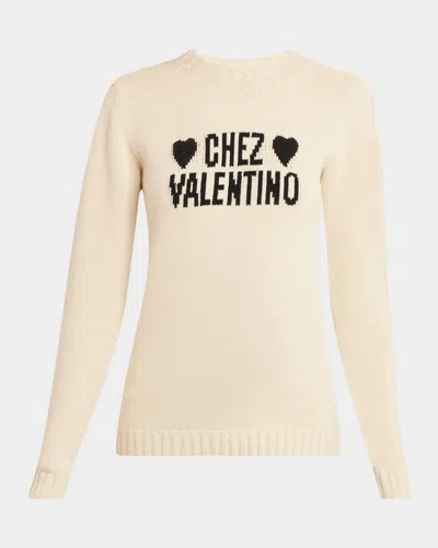 Valentino Chez  Beaded Wool Sweater In Neutral