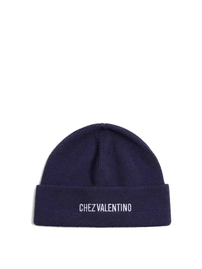 Valentino Garavani Cotton And Wool Blend Beanie With Turn-up Brim In Blue
