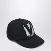 Valentino Garavani Black Hat With Logo On The Front In Cotton Man In Black
