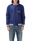 Valentino Blue Bomber Jacket In Printed Polyamide With Zip And High Collar In Blue