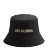 Valentino Garavani Chez  Cotton Bucket Hat With Embroidery In Black