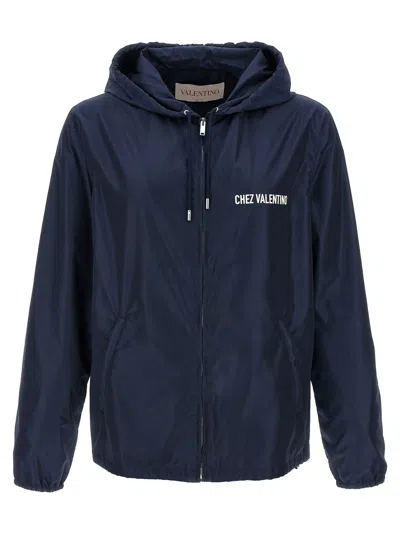 Valentino Hooded Jacket Featuring Drawstring Accents In Blue