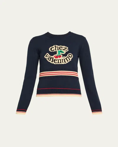Valentino Chez  Cherry Long-sleeve Sweater In Black
