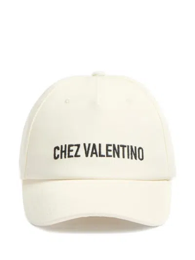 Valentino Garavani Chez Valentino Cotton Baseball Cap With Embroidery In White