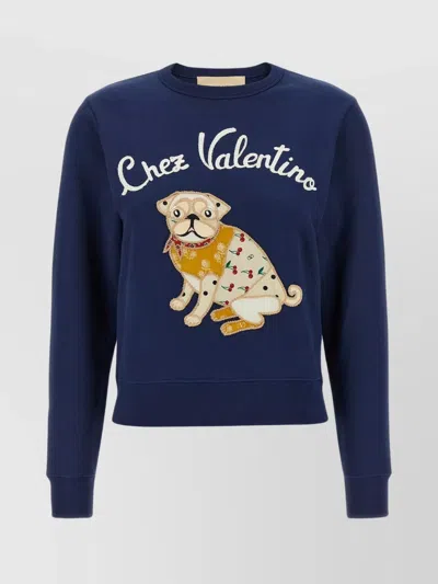 Valentino 'chez ' Crew Neck Sweatshirt In Blue