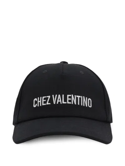 Valentino Garavani Chez Valentino Cotton Baseball Cap With Embroidery In Black