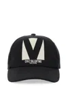 Valentino Garavani Black Hat With Logo On The Front In Cotton Man In Blue