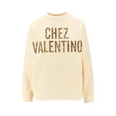 Valentino Chez  Embroidery Crewneck Sweatshirt In Neutral